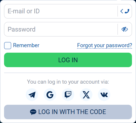 Login form with email and password